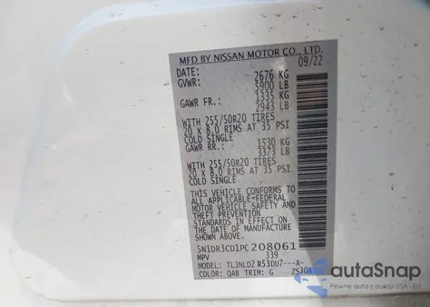 2023 Nissan Pathfinder Sl 4Wd from USA, damaged, VIN 5N1DR3CD1PC208061